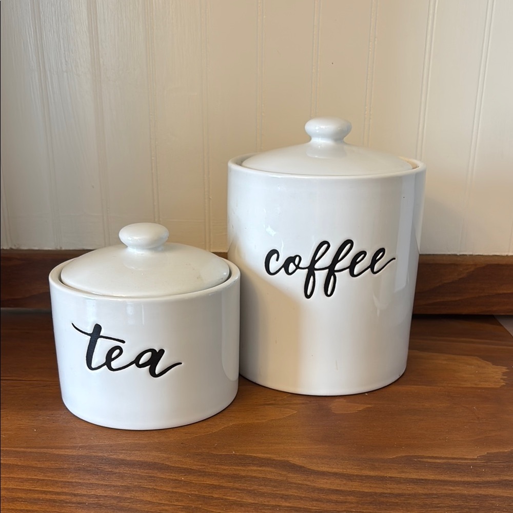 SET White Threshold Ceramic Tea and Coffee Canisters